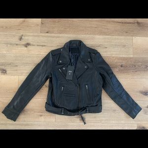 NWOT NEUW Black Leather Belted Biker Jacket